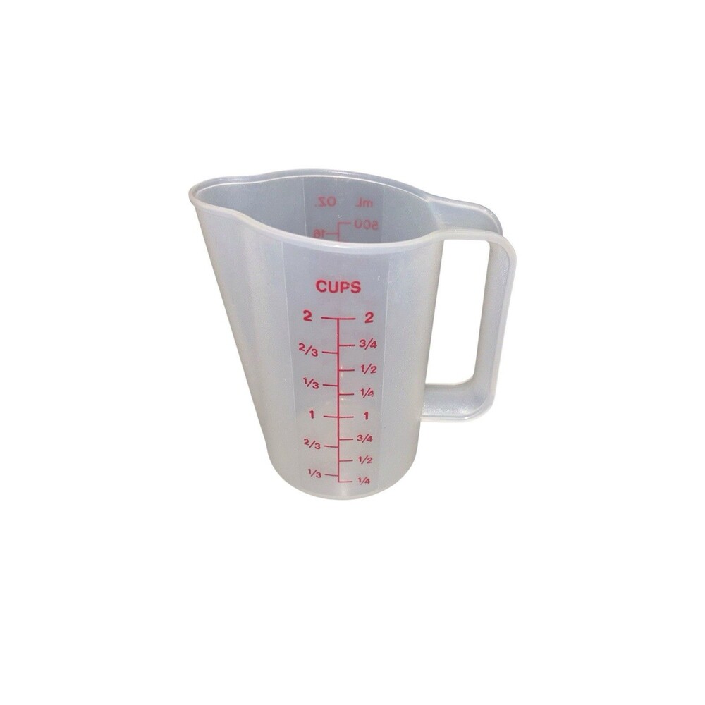 Vintage Tupperware 2 Cup Measuring Cup Pitcher with Handle Red Writing